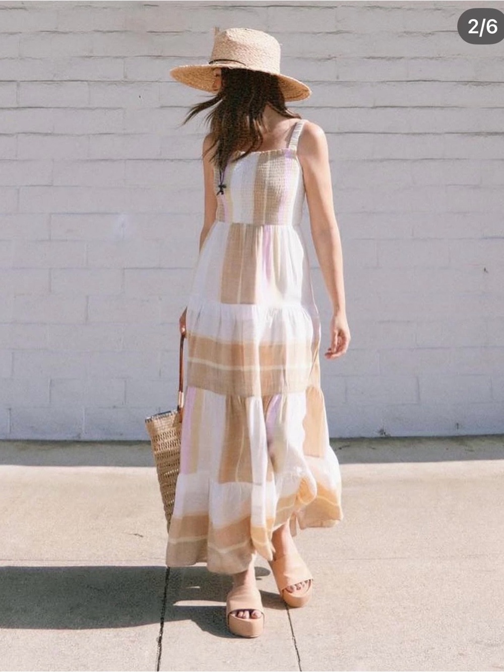 Z Supply Beige, White & Light Pink Striped High-Low Maxi Dress
